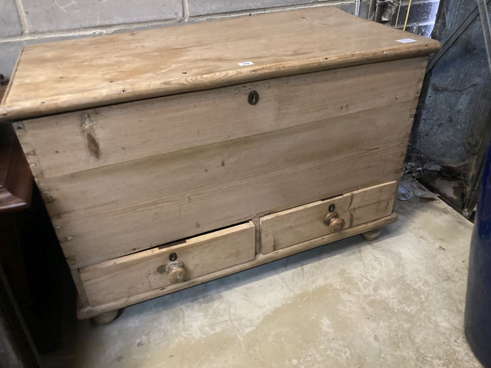 A 19th century pine mule chest, width 100cm depth 50cm height 69cm